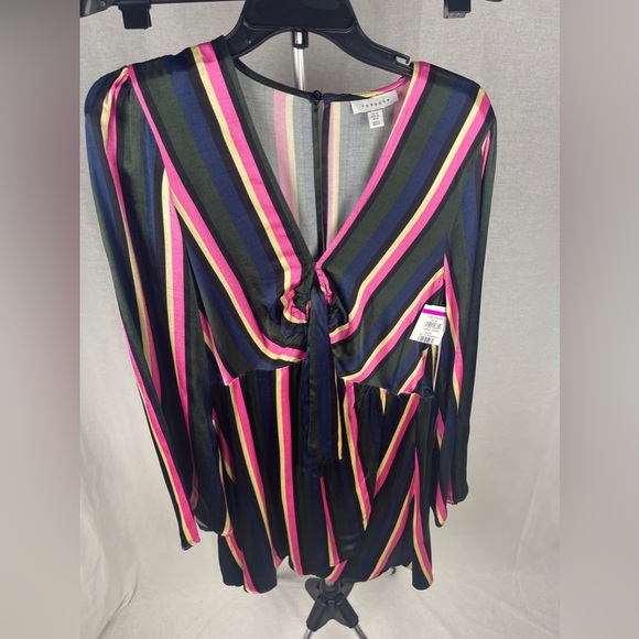 Top shop STRIPE PRINT MINI DRESS WITH TIE FRONT Size 8 (Medium) NWT - Picture 5 of 15
